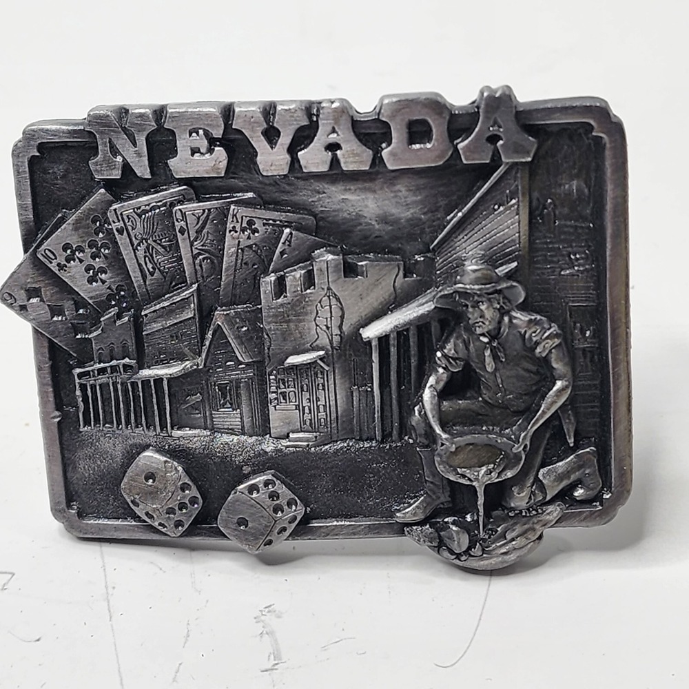 Nevada State Belt Buckle, 3D Image, Heavy, Gold Miner Casino, Signed 1982 H-20